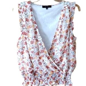 Eclair Womans‎ Floral Surplice Sleeveless Metallic Gold and Rust Top Size Small